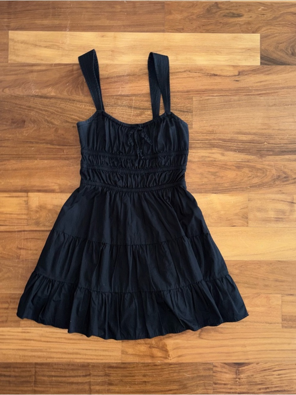 Black Ruched Sundress with Wide Straps